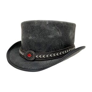 American Hat Makers XXL Asphalt Grey Leather Western Cowboy Festival Top Hat